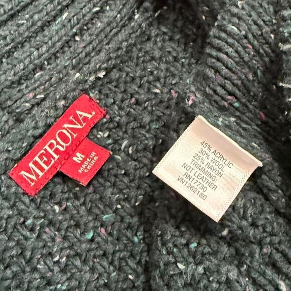 Merona Dark Green & Multicolor Knit Long Sleeve Toggle Front Wool Blend Cardigan - Picture 8 of 8